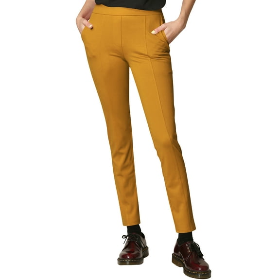 Made by Johnny Women's Casual Leggings Stretchy Work Ankle Pants Office Slacks with Pocket XL MUSTARD