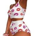 thumbnail image 2 of Women Fashion Print Pajamas Set Vest Bra Top Short Sleepwear Nightwear Lingerie, 2 of 9