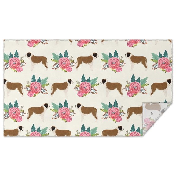 Saint Bernard Dog Breed and Flower Floral Rectangle Tablecloth 60"x102",Waterproof Polyester Rectangle Table Cloth, Wipeable Spillproof Polyester Tablecloth for Dining, Camping, Indoor and Outdoor