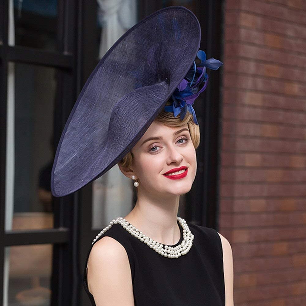 Black Sinamay Vintage Hats for Women Large Brim Wedding Fascinator Kentucky Derby Hats