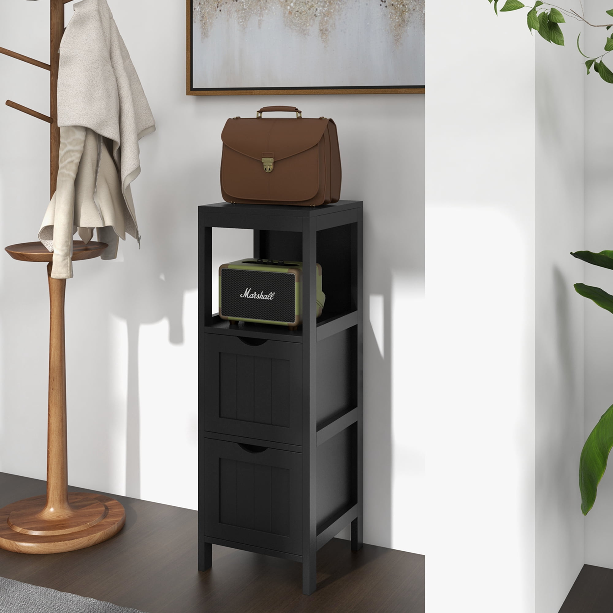 Costway Bathroom Floor Cabinet Freestanding Side Storage Organizer with 2 Removable Drawers Black