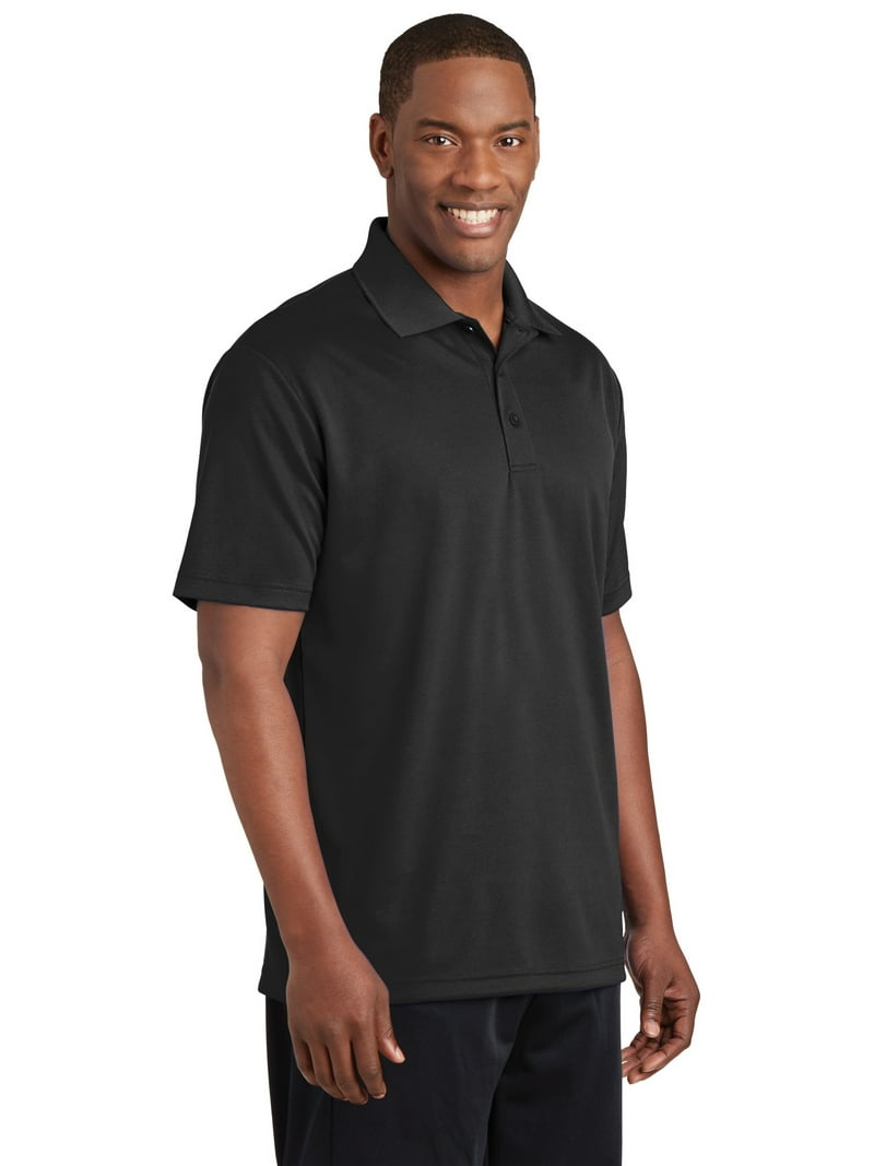 Sport Tek Men's Dry Wick Polo Shirt, Plain Short Sleeves, Black