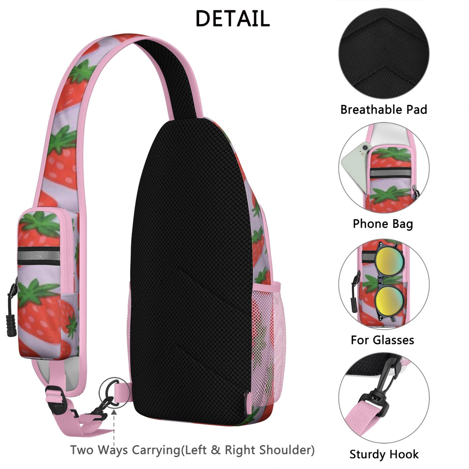 Travel Sling Bag Trendy Sling Backpack Strawberry Gym Sports Travel Hiking Daypack Chest Bag Small Backpack for Women Men