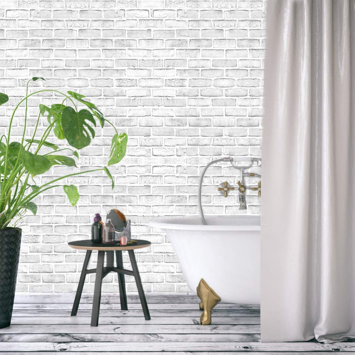 White Gray Brick Wallpaper, 3D Effect Vintage Blocks Peel and Stick Wallpaper, 17.7" x 32.8ft