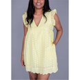 thumbnail image 4 of Oversized Women's V-Neck California Romper Dress, Summer Short Sleeve, Ruffle Detail with Pockets, Solid Color, 4 of 7