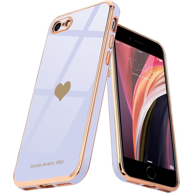 HAHDAXIA for iPhone SE 2022, SE 2020, iPhone 7 Case, iPhone 8 Case Phone Case for Women Girl Cute Love-Heart Luxury Bling Plating Soft Back Cover Camera Protection Bumper Silicone Shockproof