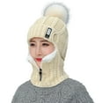 thumbnail image 2 of Dengjunhu Women Winter Beanie Hats One-Piece Fleece Lined Zipper Knit Mask Set Skull Neck Circle Scarf Ski Snow Hat Cap with Pompom, 2 of 7