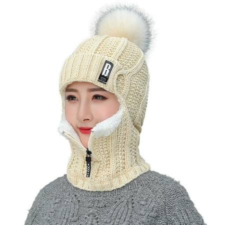 

Chicmine Trendy Warm Winter Wool Knitted Hat Scarf Set Soft Warm Knit Ski Cap Thick Neck Scarf Set Beige
