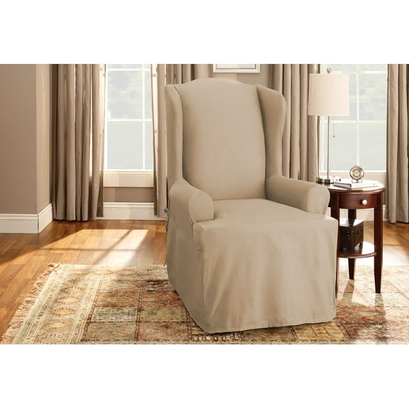 SureFit Duck 1 Piece Wing Chair Slipcover Tan