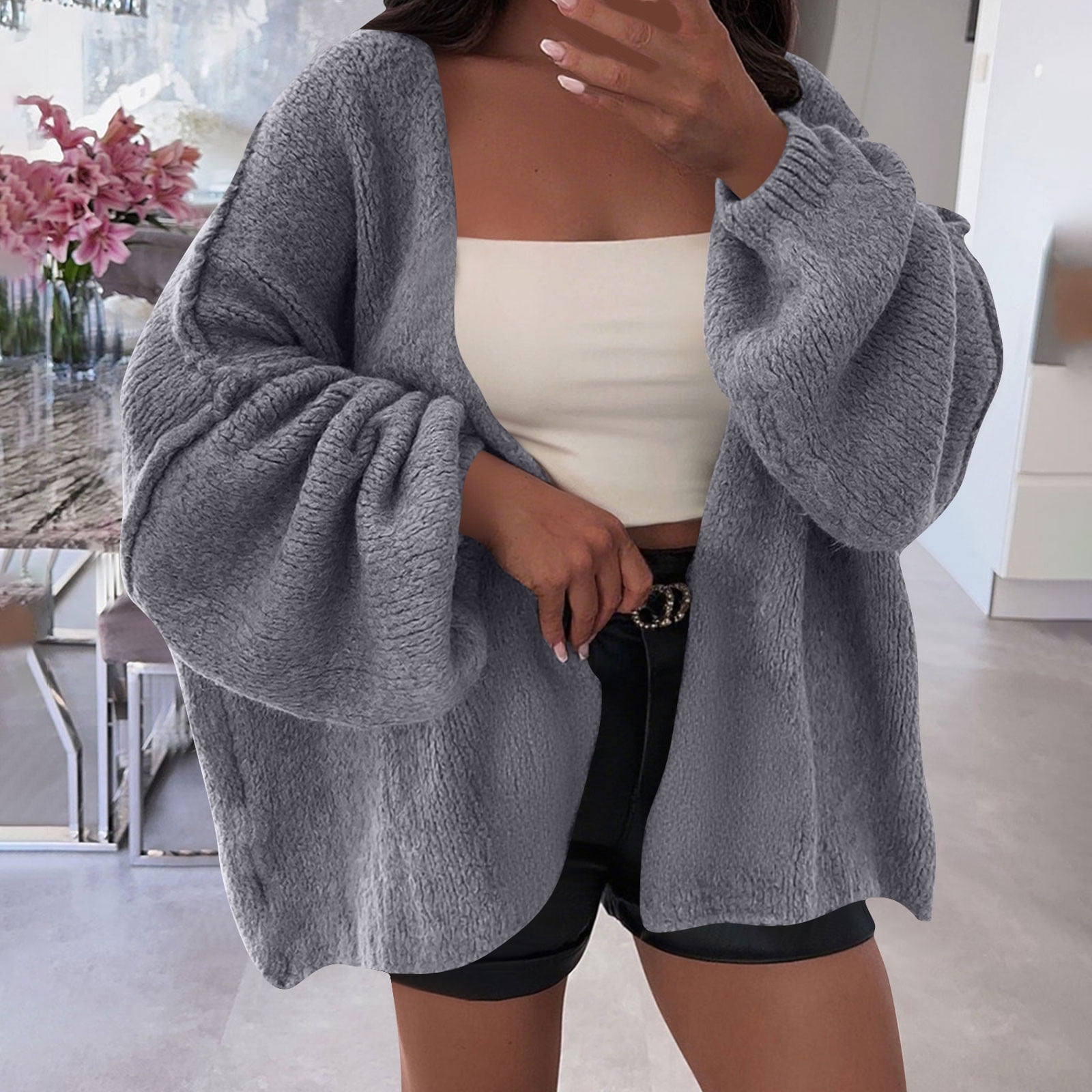 RYRJJ Womens Oversized Cardigan Sweaters Fall Long Lantern Sleeve