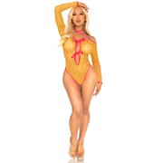 Eyelet Net Teddy With Tie-Front Keyhole Detail O/s - Neon Orange