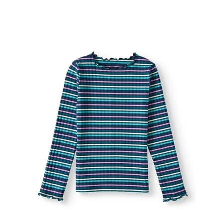 Lettuce Edge Ribbed Shirt - Wonder Nation Lettuce Hem Long Sleeve Ribbed Shirt (Little Girls, Big Girls & Plus)