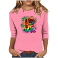 thumbnail image 1 of Birdeem Mode pour Femmes Manches Trois Quarts Rétro Col Rond de Noël Imprimé Hauts Amples Blouse Manches Trois Quarts, 1 of 1