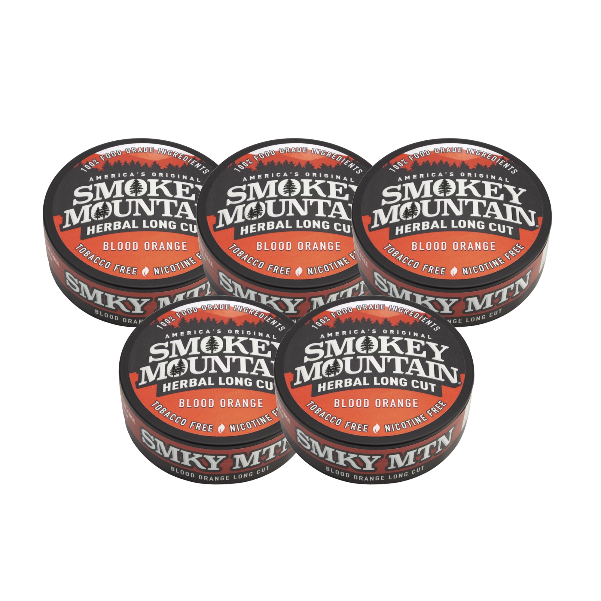 Smokey Mountain Herbal Long Cut – Blood Orange – 5 Can Box - Tobacco Free and Nicotine Free Snuff