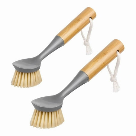 Big Savings On Great Value All Purpose Kitchen Brush! 3 Generic Dish Brush with Bamboo Handle Built-in Scraper Scrub Brush for Pans Pots Kitchen Sink Cleaning Grey One Size