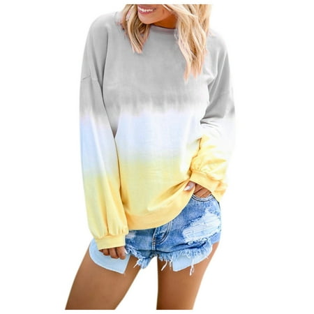 

Womens Long Sleeve Tops Womens Tops Women s gradient long sleeved pullover T-shirt shirt top Womens Long Sleeve Tops Corset Tops for Women