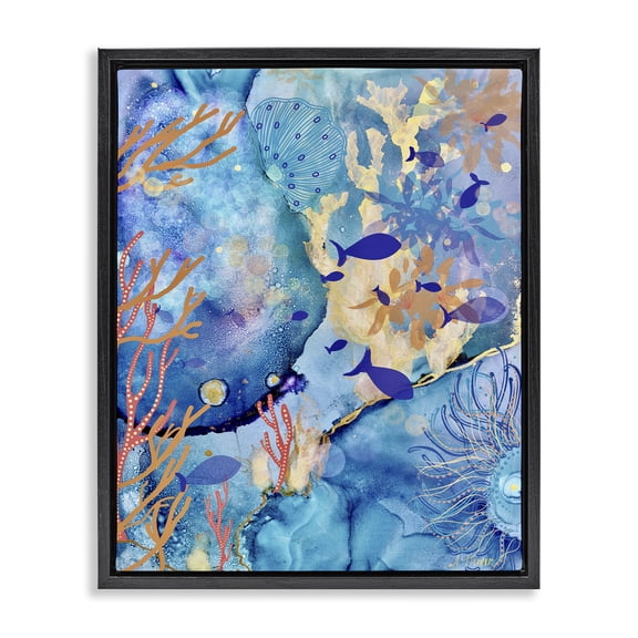 Stupell Industries Coastal Coral & Sea Life Collage Black Floating Frame Canvas Art, 17 x 21, by Amy Tieman