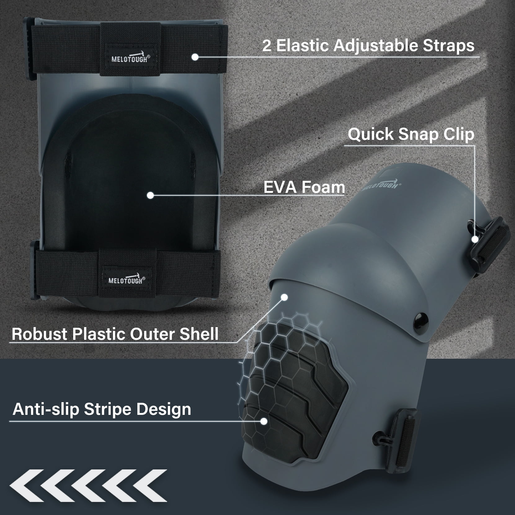 MELOTOUGH Knee Pads for Work,Construction,Flooring,Gardening-Comfortable and Flexible(Gray)