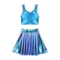 thumbnail image 4 of YONGHS Women's Alien Set Cheer Leader Outfit Metallic Crop Tank Top with Ruffle Skirt Hair Hoop Blue A XL, 4 of 7
