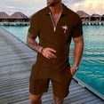 thumbnail image 3 of Short Sets for Men Short Sleeve Quarter Zip Polo Shirt and Bermuda Shorts 2 Piece Matching Set Beach Outfit Set, 3 of 6