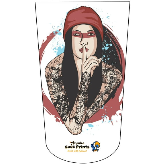 Amputee Sock, Woman Sexy Tatted Hush V1, 3Ply stump sock