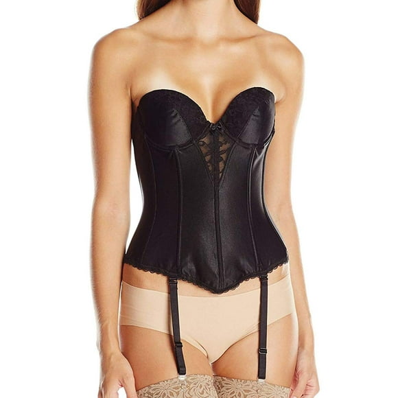 Va Bien Women's Satin Low Back Bustier, Black, 32D