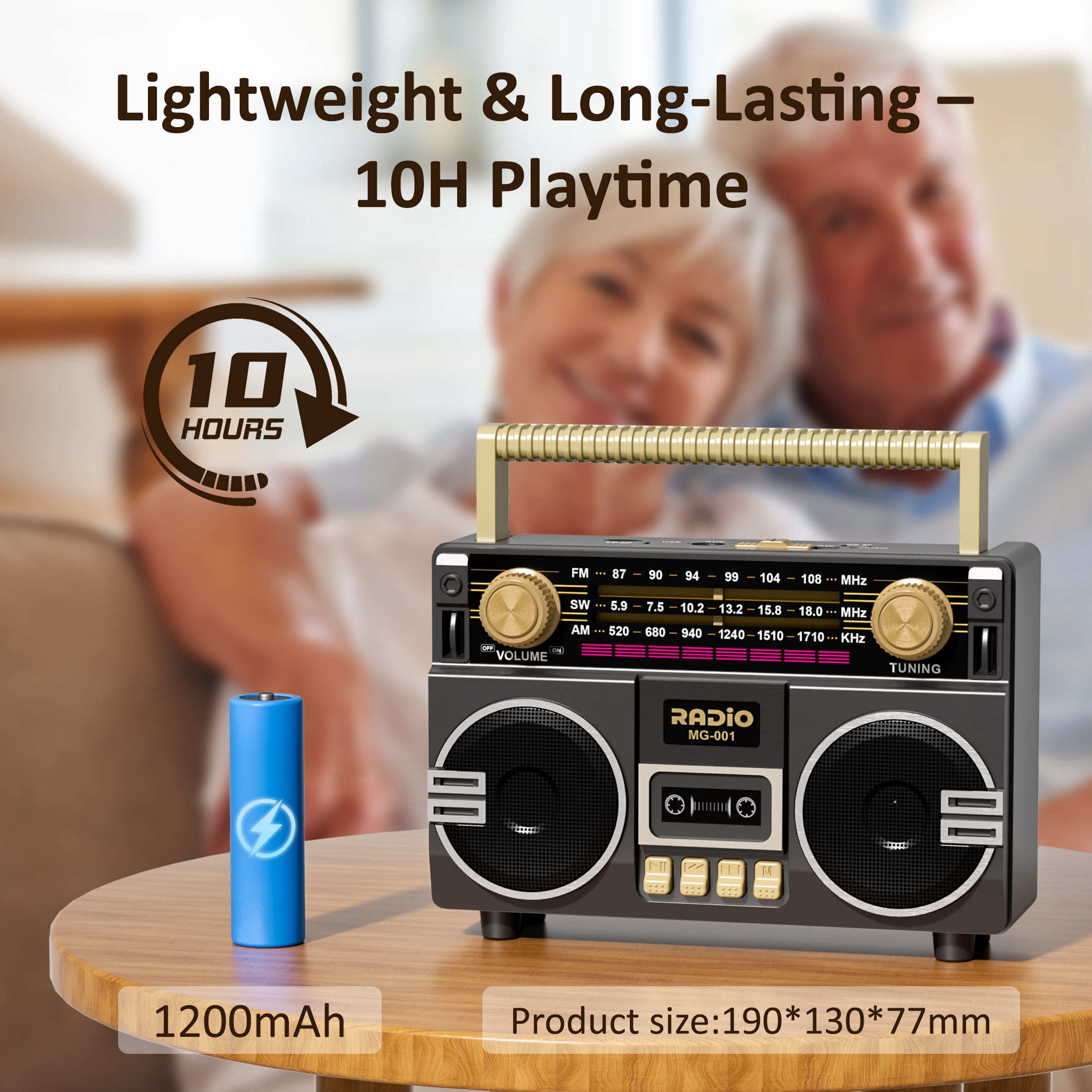 UMUTOO MG001 Retro Vintage AM/FM/SW Radio Bluetooth Speaker with Large Knobs, Dual Speakers, Rechargeable, Portable for Home, Outdoor, Gifts, Elderly, Father's Day