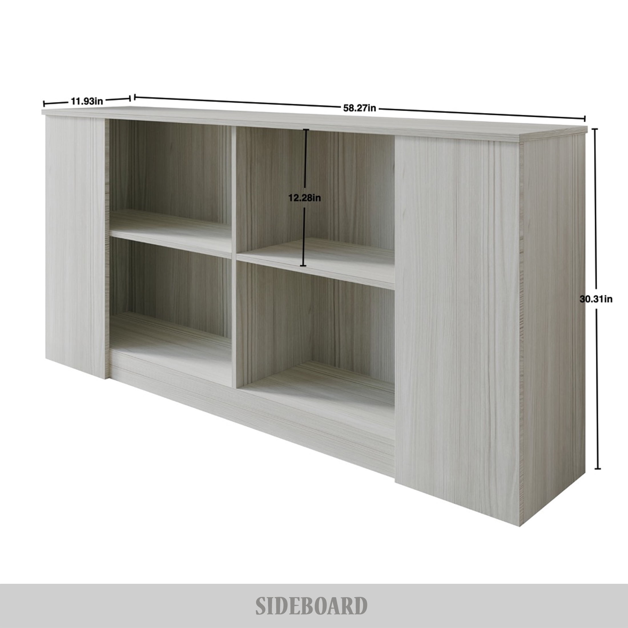 Castle Place Durable Engineered Wood 4 Shelf Sideboard, Light Grey