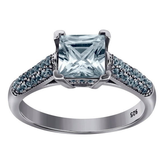 925 Sterling Silver Womens CZ Princess-cut Square Center Stone Bridal Wedding Engagement Anniversary Band Ring 7x2.2mm W