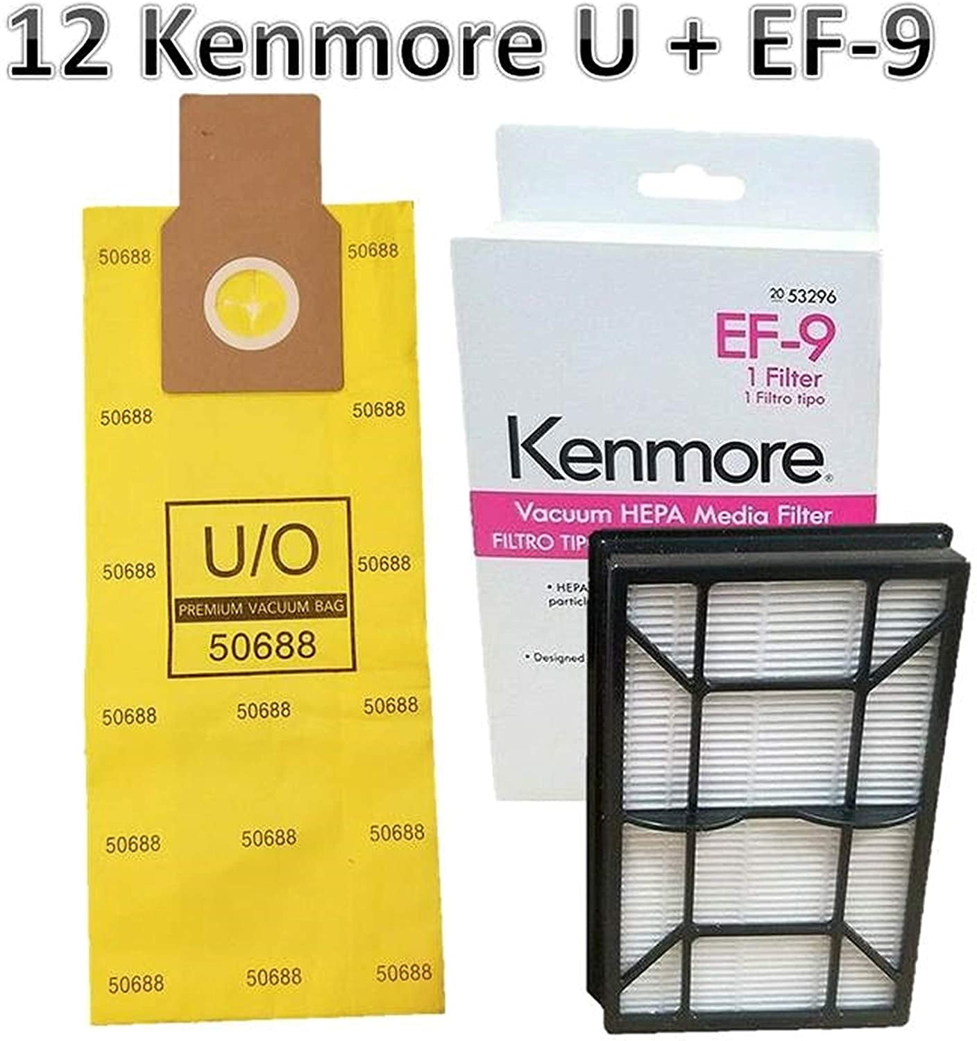 Replacement Kit for Kenmore Elite 31150 12 Style U Allergen Bags 50688  1 Sears  Kenmore EF9 Filter 53296 Kenmore Elite 31150 Bag and Filter Supply Kit   Walmartcom