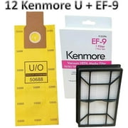 Replacement Kit for Kenmore Elite 31150. 12 Style U Allergen Bags 50688 + 1 Sears Kenmore EF-9 Filter 53296. Kenmore Elite 31150 Bag and Filter Supply Kit.