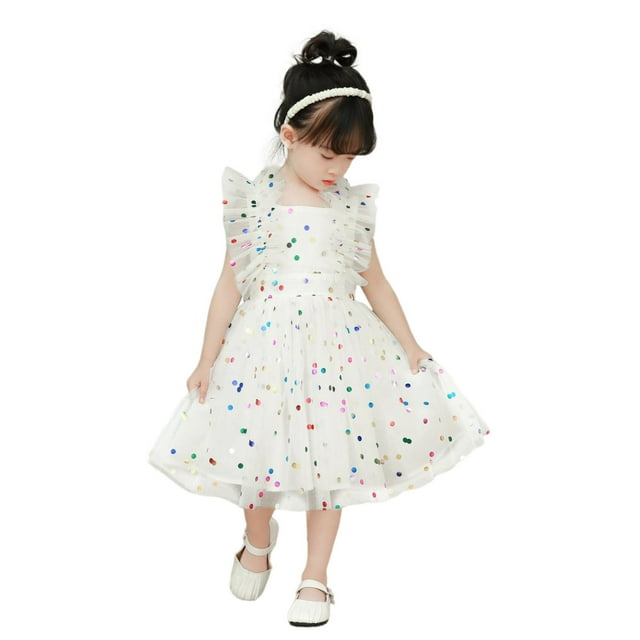 SXcggal One Robe Sans Manches à Pois et Paillettes pour Filles, Robe de Danse, Vêtements Respirants, Mignonne et Décontractée