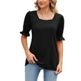 thumbnail image 1 of Gibobby Playera de Manga Corta Casual Suave Verano sólido cuello cuadrado princesa manga corta manga suelta camiseta mujer Top(Negro,M), 1 of 4