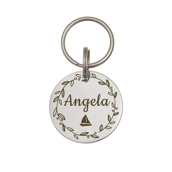Anavia Stainless Steel Double Sided Round Name - Icon Engraved Dog & Cat ID Tag, Silver, M