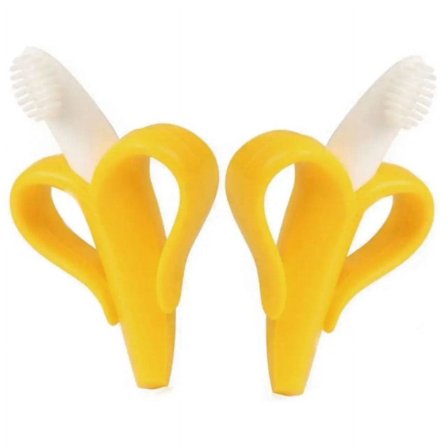 Mordedor de silicona ZHAOCHENG 2 piezas Juguete para la dentición de plátano Cepillo de dientes de entrenamiento