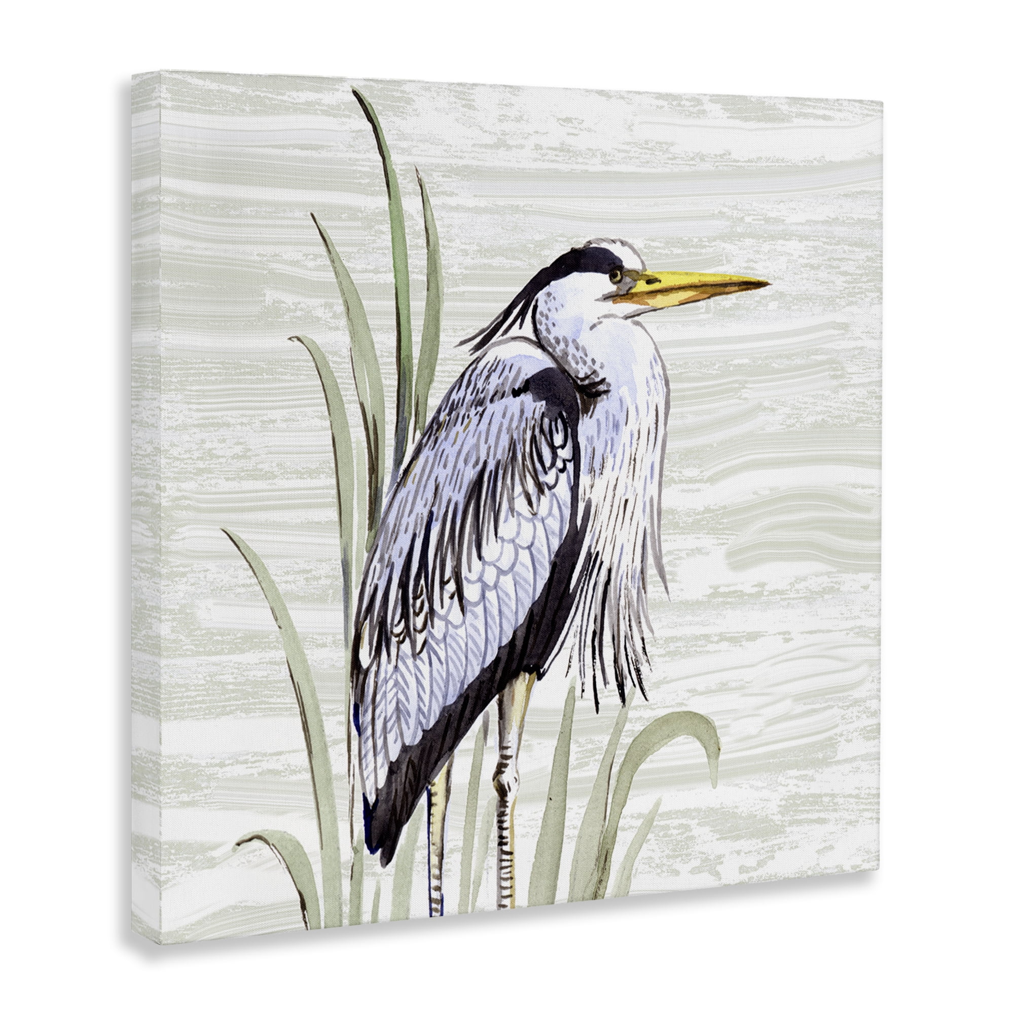 Stupell Industries Beach Bird Elegant Heron Animals Painting Wrapped Canvas Art Print Wall Art, 36 x 36