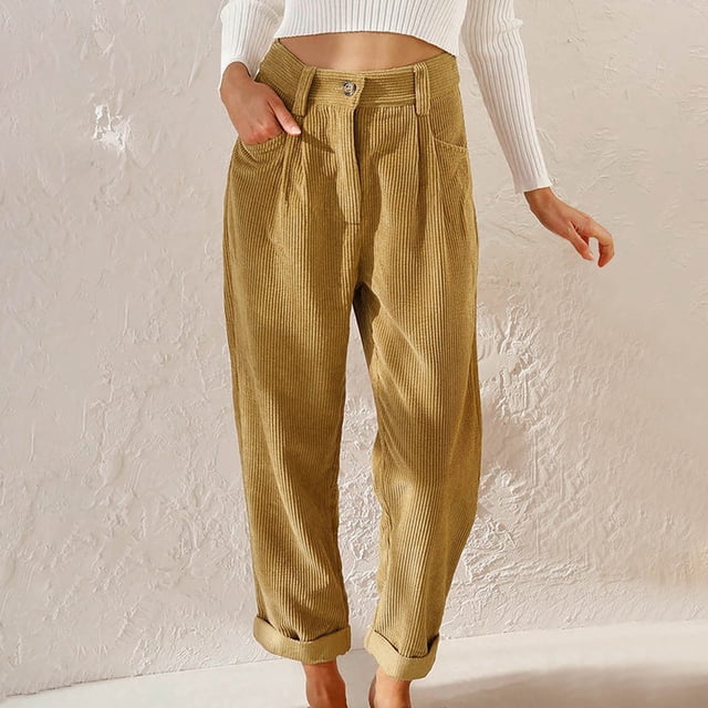 ICHUANYI Clearance Fashion Women Trousers Full Pants Casual Straight Solid Color Suit Pants(Khaki, XL) ICHUANYI WER2023081200519