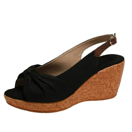 

MIASHUI Womens Sandals Shoes Sandals Large Size Bow Wedge Thick Sole Casual Sandals Women s Shoes Casual Summer Shoes Black 7