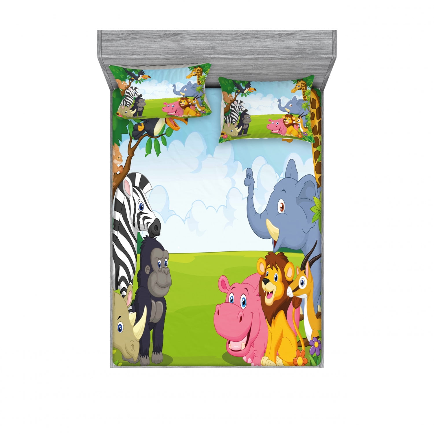 Animal Bedding Set with Sheet & Covers, Kids Design Children Nursery Room Safari Themed Cartoon