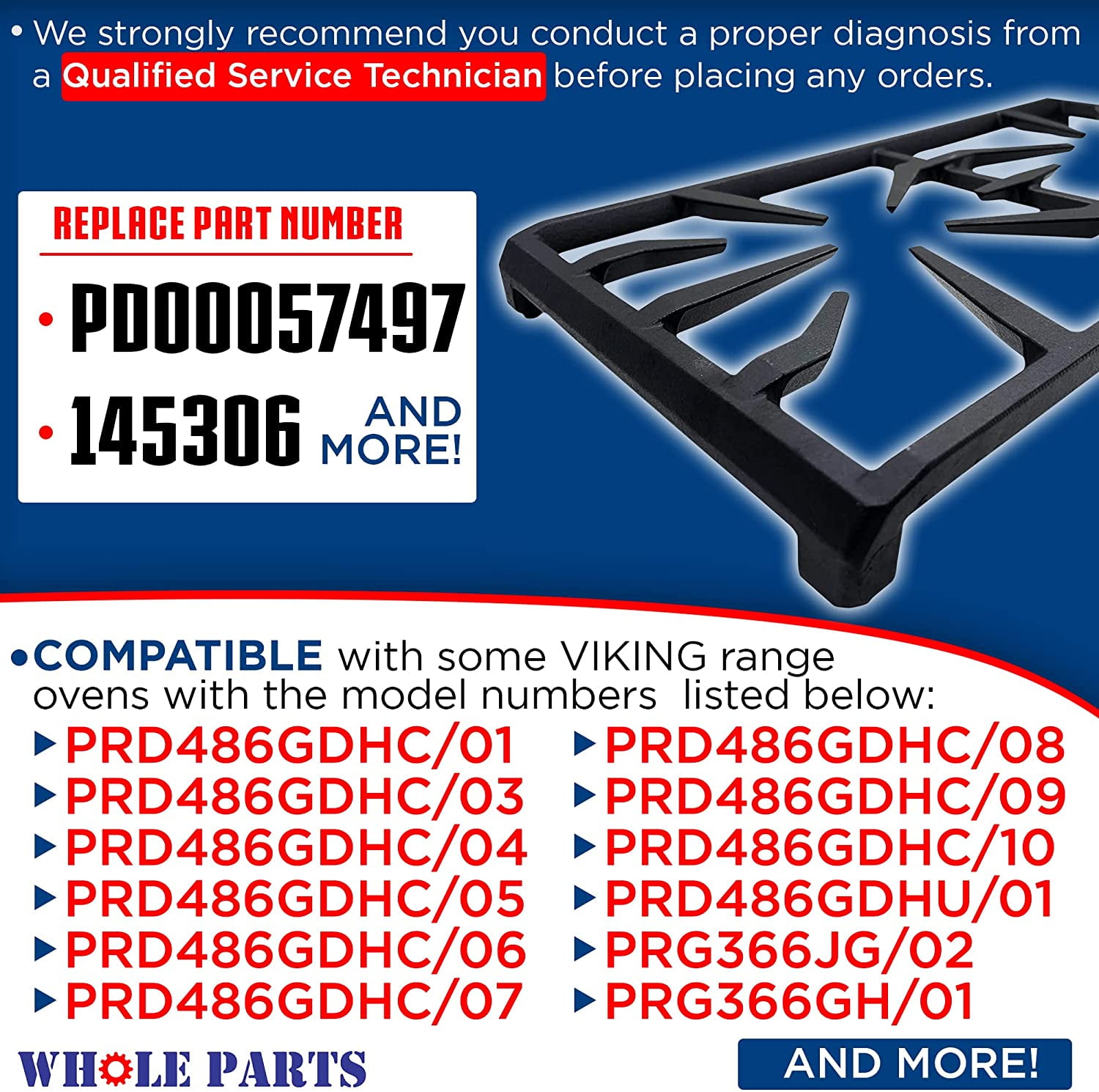 Whole Parts 00145306 Range Burner Grate - Replacement and Compatible with Some Thermador and Bosch Ranges - 2 Yr Warranty