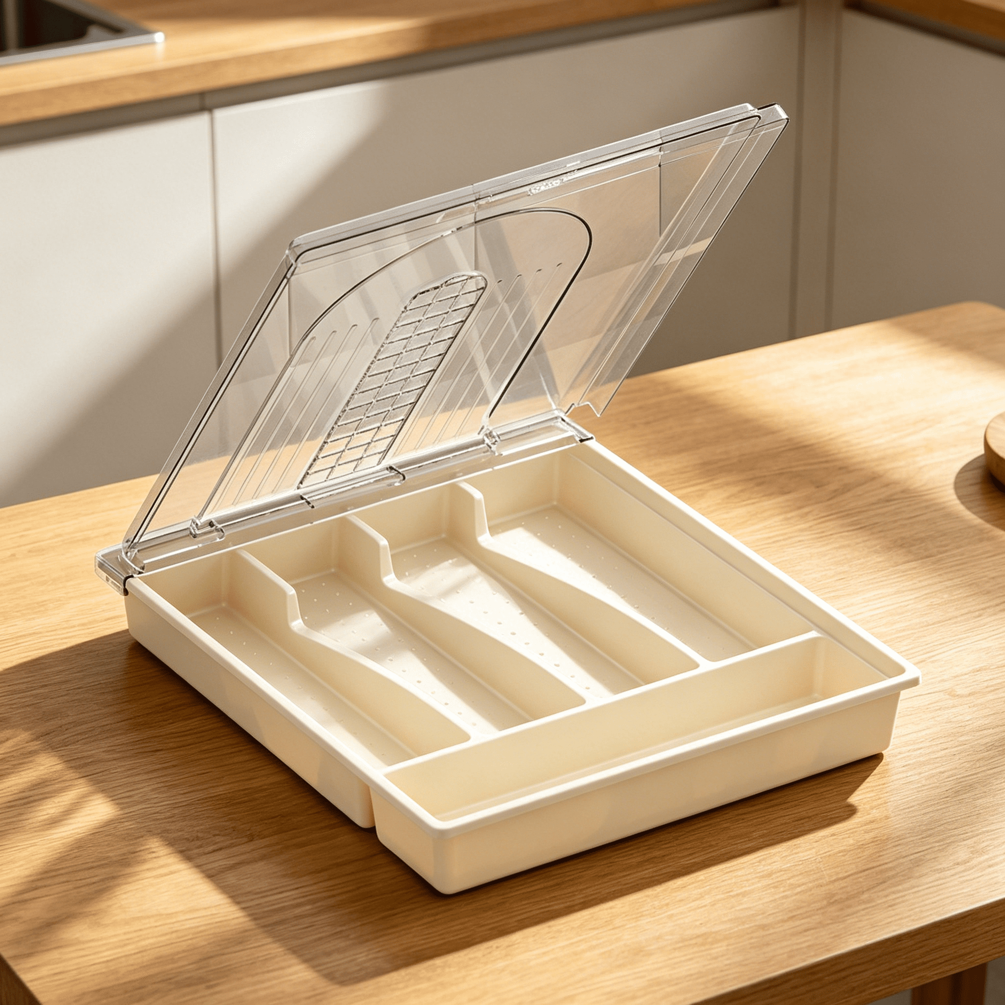 ACDANC 2026 New Silverware Tray with Lid,Utensil Drawer Organizer for Kitchen Countertop Plastic Flatware Organizers and Storage Holder 5 Compartments Kitchen Drawer Organizers for Utensils