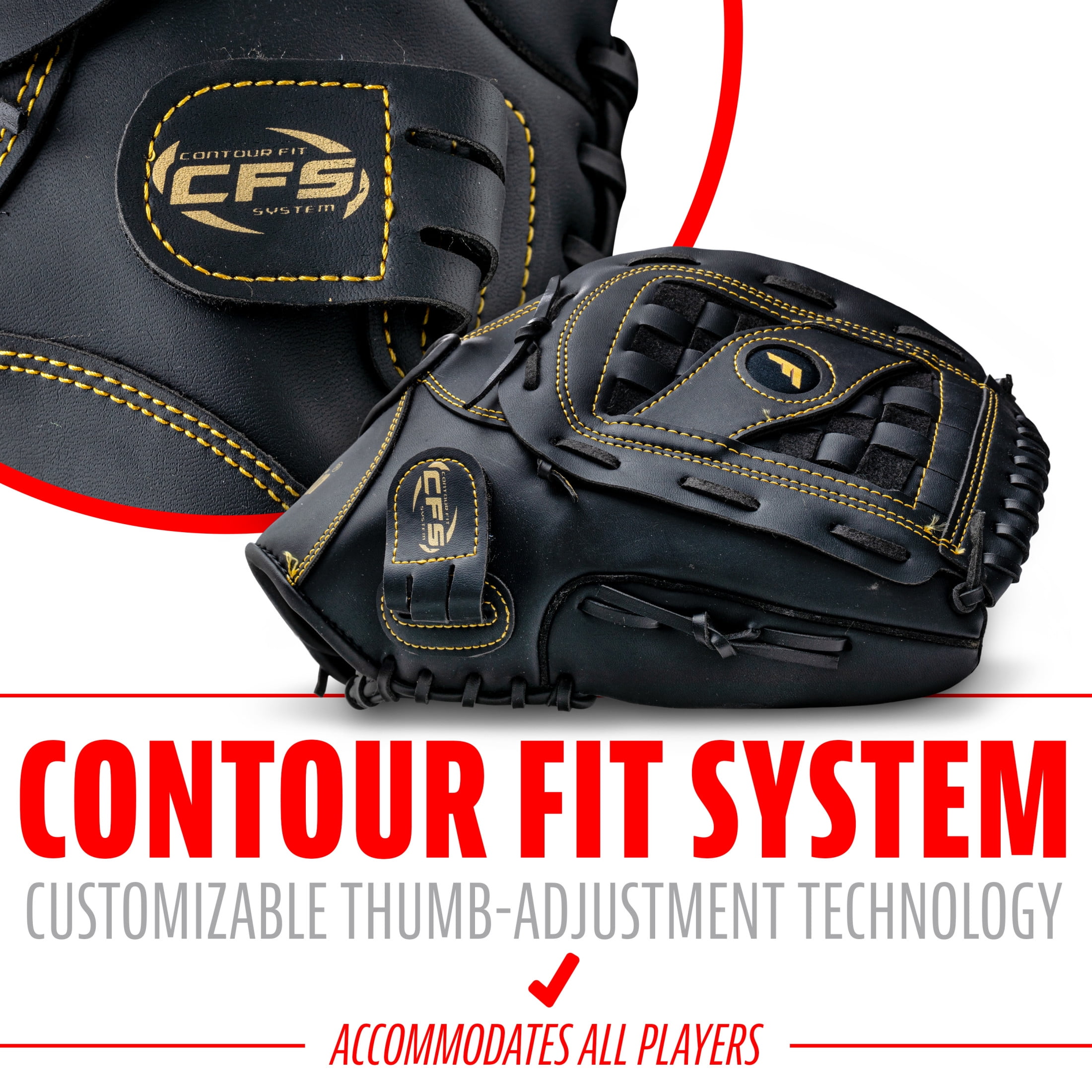 Franklin Sports Field Master Baseball + Softball Glove, 14 in, Black/Gold, Right Hand Throw