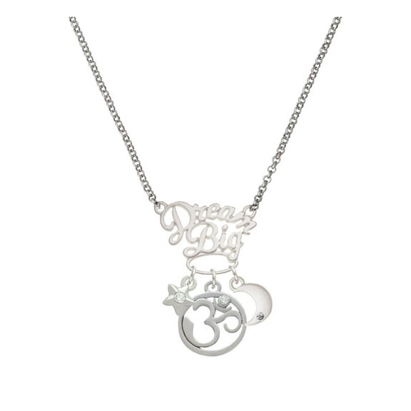 Delight Jewelry Silvertone Om in Circle with Clear Crystal Silvertone Dream Big Pendant Necklace, 25"