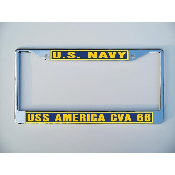 USS AMERICA CVA 66 License Plate Frame Chrome Metal Military Navy USN Car Truck RV F001.