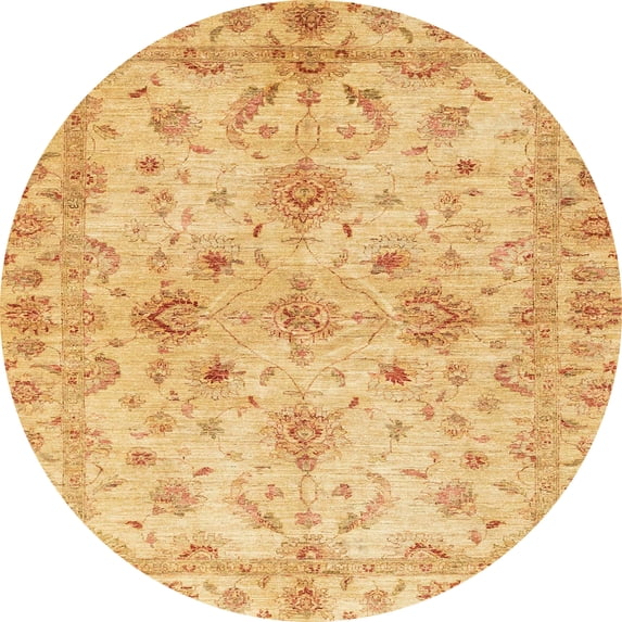 Ahgly Company Indoor Round Abstract Chrome Gold Yellow Oriental Area Rugs, 4' Round