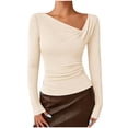 thumbnail image 6 of Women's V Neck Long Sleeve Tops Shirts Blouses Solid Color Loose Fit Casual Daily Wear Business Casual Work Office Vacation Outfits Fashion Essential Gift for Women | Aestivo,Beige XL, 6 of 7