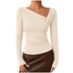 thumbnail image 5 of Camisa de Capa Base de Cuello en V de Color Sólido Casual de Manga Larga de las Mujeres con Poliéster Suave, Blusa de Manga Larga de Moda para Otoño Invierno Diario, 5 of 6