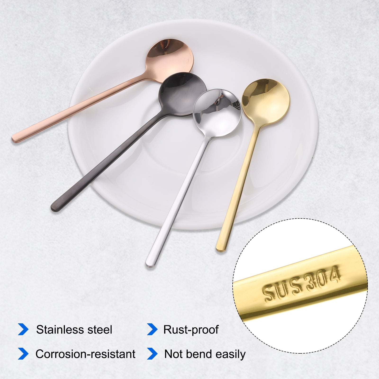 Unique Bargains 8Pcs Stainless Steel Round Long Handle Coffee Spoons 6.7" Gold Tone