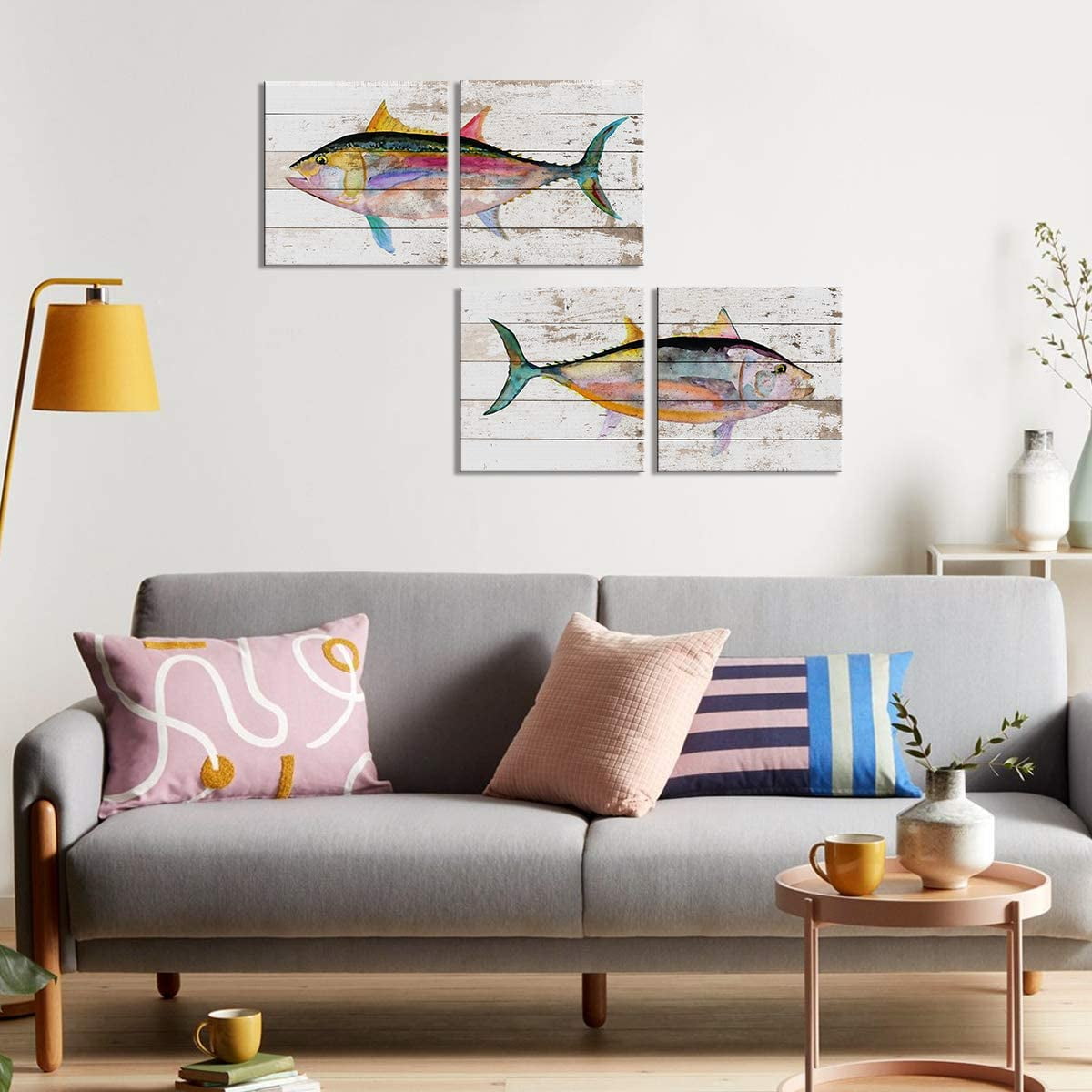 Tuna Fish Wall Decor Modern Canvas Art Ocean Beach Bathroom Coastal Decor Rustic Nautical Fish Pictures Kitchen Sea Animal Painting Marine Life Artwork for Bedroom Dinner Room Home Decorations