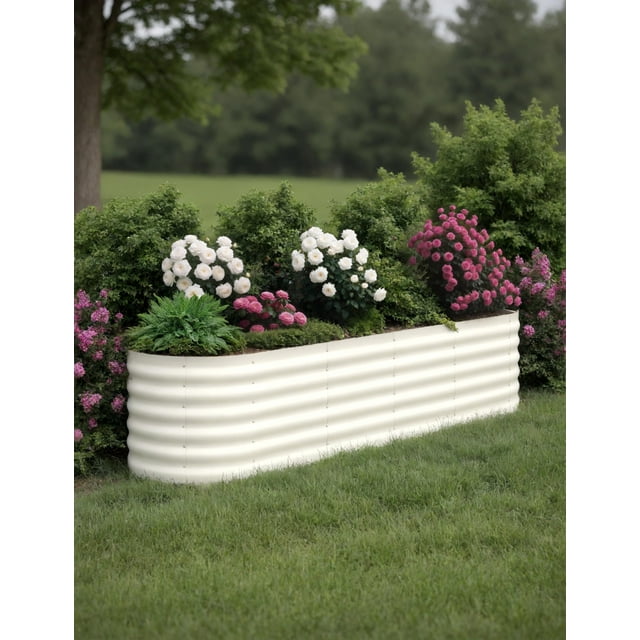2-Pack Galvanized Steel Raised Garden Beds – Outdoor Oval Planter Boxes, Rust-Resistant, Durable, Easy Assembly, For Vegetables & Flowers, Mixed Sizes, Beige & Green
